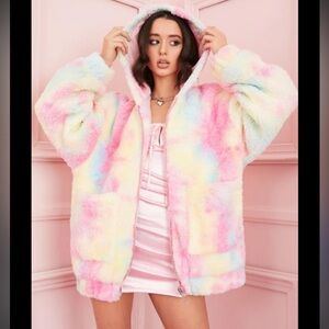 Dolls Kill |Sugar Thrillz fleece multicolored pastel coat jacket Plus Size 3X
